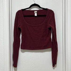 Maroon Long sleeve crop top H&m